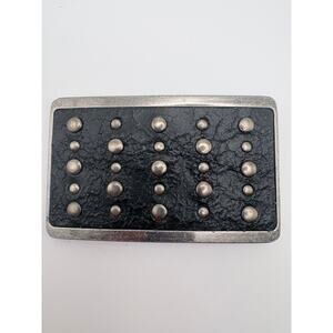 Silver-Tone and Black Studded Belt Buckle